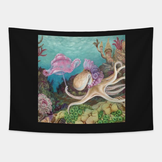 An Octopus and Her Parasol Tapestry by AnimalWhimsy