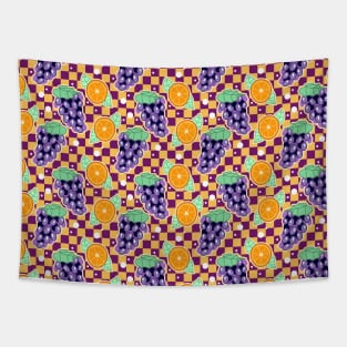 Grapes Orange Checkered Pattern Tapestry