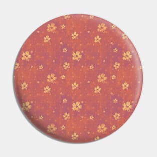 Coral Orange Grunge Flowers and Hearts Pattern Gifts Pin