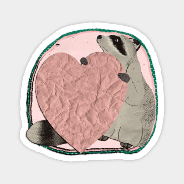 Paper Craft Valentine Raccoon Magnet by Black Squirrel CT