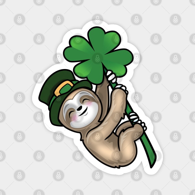 Lucky four leaf clover Saint Paddy Sloth Magnet by PnJ