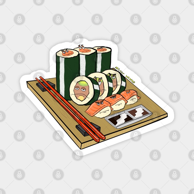 Disgruntled Sushi Magnet by Mickey Vamos