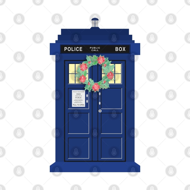 Blue Police Public Call Box - Christmas Wreath by EDDArt