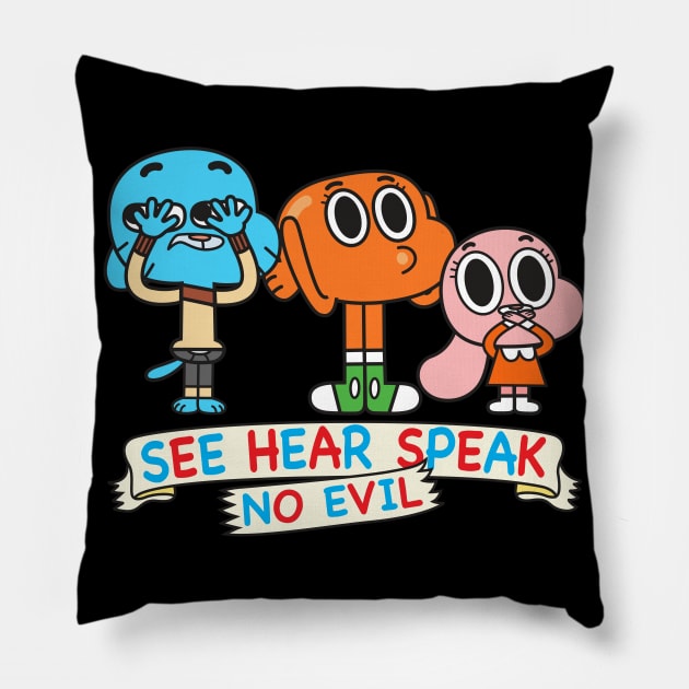 Gumball Darwin Anais No Evil Pillow by Plushism