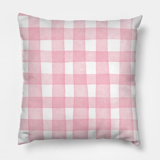 Pink Plaid Watercolor Gingham Pillow by MollyFergusonArt