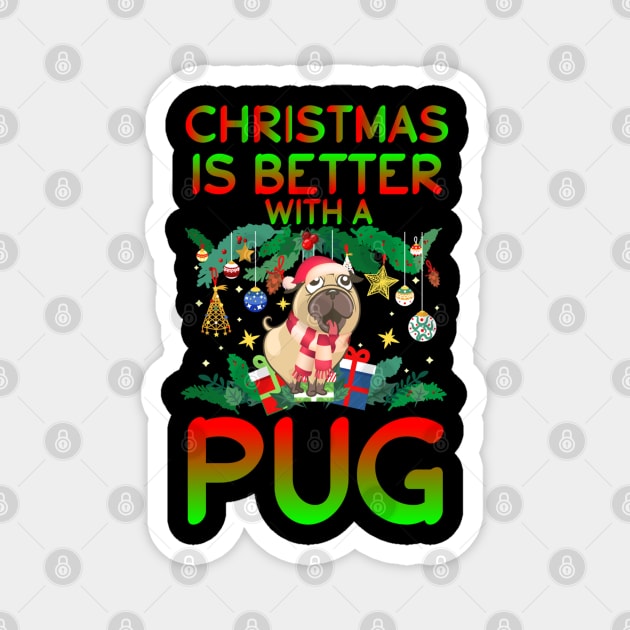 Funny Pug Christmas Magnet by Christyn Evans