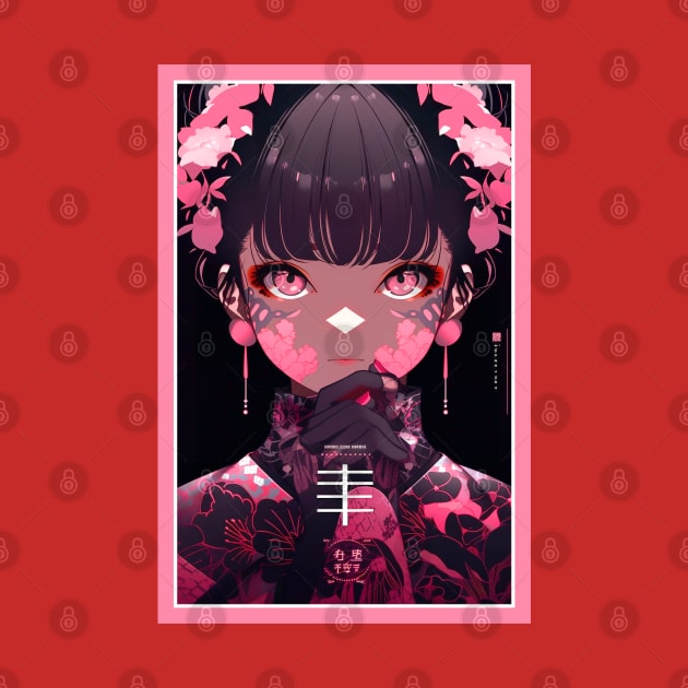 Aesthetic Anime Girl Pink Rosa Black | Quality Aesthetic Anime Design | Chibi Manga Anime Art by AlNoah