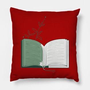 Sage Green Minimal Book Line Art For Bookworm Pillow