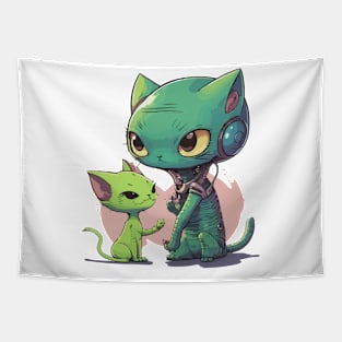 alien and cat Tapestry