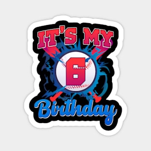 Kids 6 Year Old Baseball Player 6Th Birthday Party Boy Girl Magnet