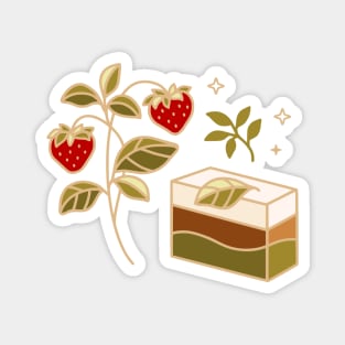 Matcha chocolate cake and strawberry plant Magnet