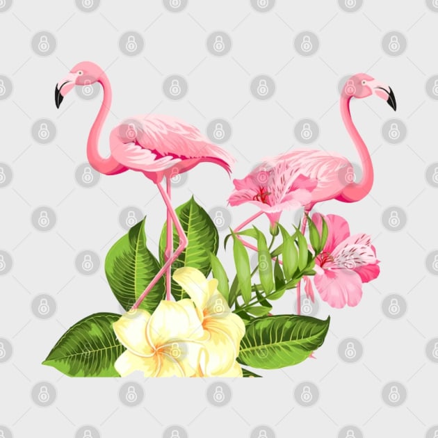 Tropical flower and flamingos by TheDesigNook