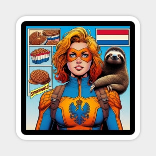 Dutch: Female 80's Comic Book Hero with Sloth Magnet