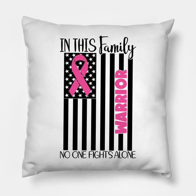 Nobody Fights Alone Warrior Survivor - Breast Cancer Awareness Pink Cancer Ribbon Support Pillow by Color Me Happy 123