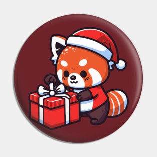 Red Panda Wrapping Present Christmas - For Red Panda Lovers Pin