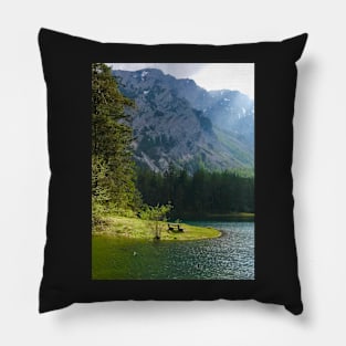 Green Lake in Austria with Bench Pillow