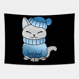 Cute Cozy Colorful Snow Winter Cat Kitty Tapestry