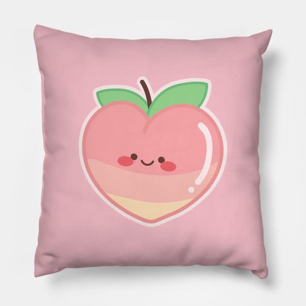 Kawaii Cute Peach Pillow by NumbleRay