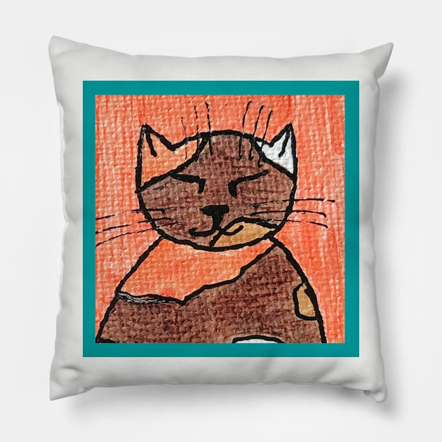 Whimsical Cat Portrait #15 Pillow by ErinBrieArt