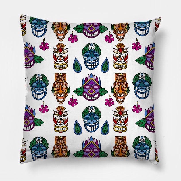 Tiki Masks Pillow by HLeslie Design