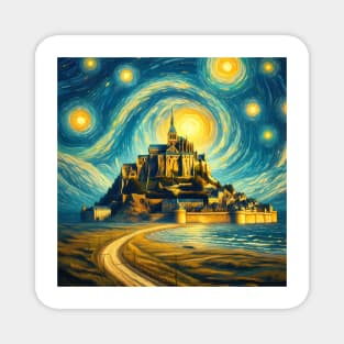 Mont-Saint-Michel, France, in the style of Vincent van Gogh's Starry Night Magnet