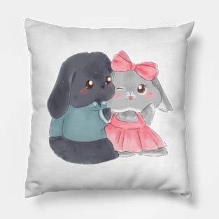 Cuddle Couple Lop Rabbit | Chibi Blue and Joy | Bunniesmee Pillow