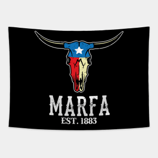 Marfa Texas Bull Longhorn Skull Texan Flag Art Tapestry