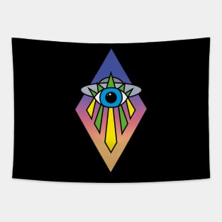 UFO Evil Eye Art Deco Geometric Diamond Shape sunset Sky Space Illuminati Pyramid Tapestry