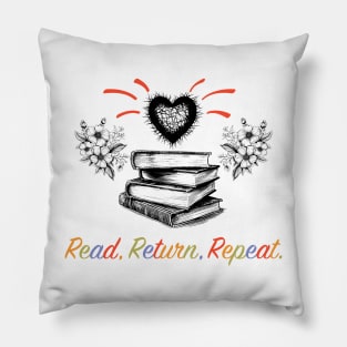 Book Reader - Read Return Repeat (Black) Pillow