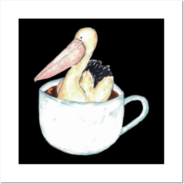 Pelican in tea cup watercolor painting print - Pelican In Tea Cup  Watercolor Painting - Posters and Art Prints