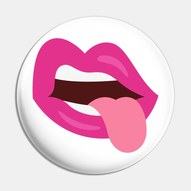 Silly Mouth, Pink Lips and Tongue Out design Pin by TinPis