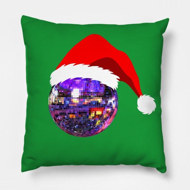 Jolly Disco Ball with Santa Hat Pillow by Art by Deborah Camp