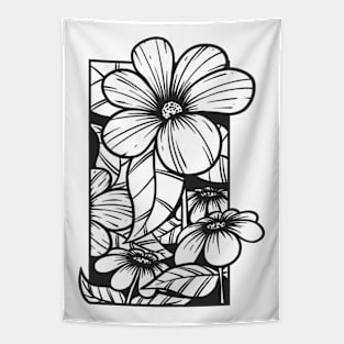 Black and white flower doodle illustration Tapestry