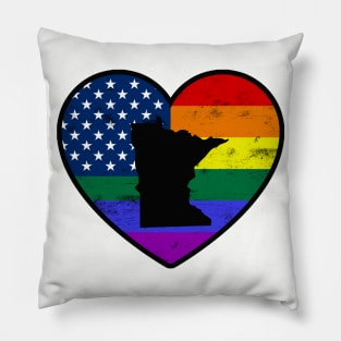 Minnesota United States Gay Pride Flag Heart Pillow