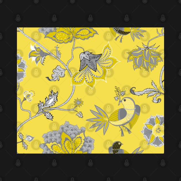 Exotic chintz with bird - ultimate gray & illuminating yellow. Pantone colors of the year 2021 by kobyakov