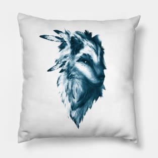 The Native Wolf (blue version) Pillow