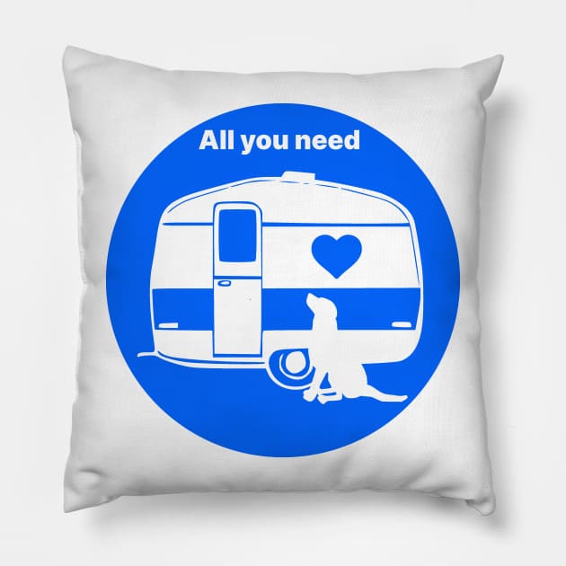 ALL YOU NEED HEART DOG CARAVAN BLUE2 Pillow by MarniD9