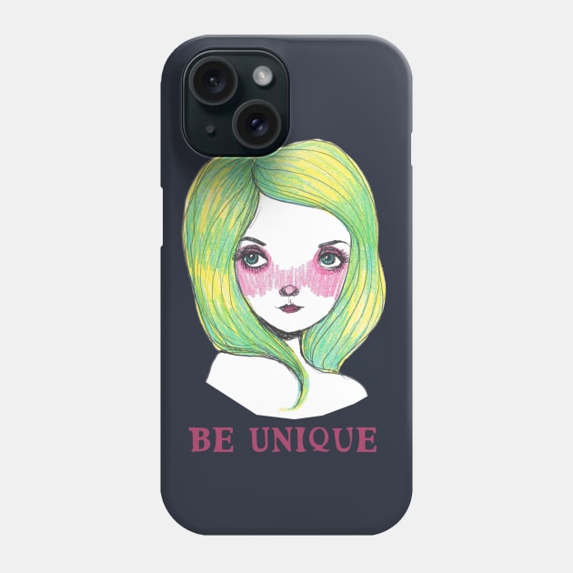 Be Unique: Pretty Green Haired Girl Phone Case by Tessa McSorley