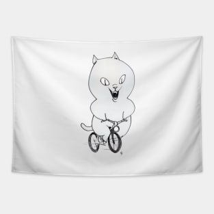 Cat on a Bicycle - Black & White Tapestry