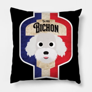 Bichon - Distressed French Bichon Beer Label Design Pillow