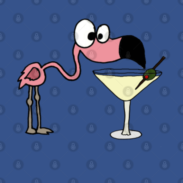 Funny Pink Flamingo Bird Drinking Martini Art - Pink Flamingo - T-Shirt