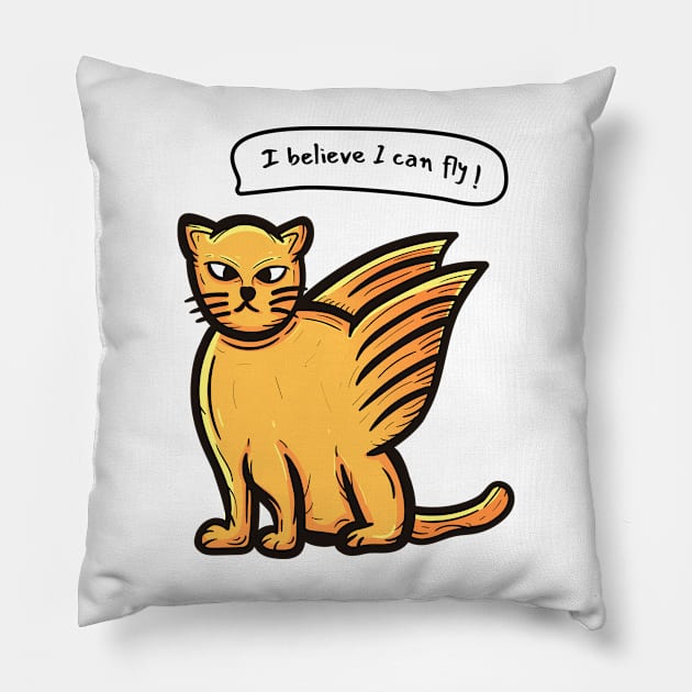 Flying cat Pillow by Dzulhan