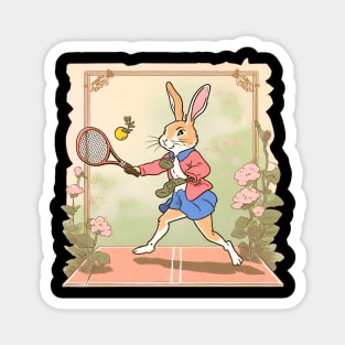 Tennis Open of Vintage Rabbit Tennis Player Sporty Rabbit Girl Magnet