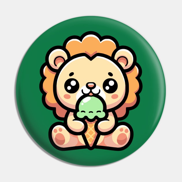 Kawaii Lion Eating Ice Cream Pin by Mey Designs