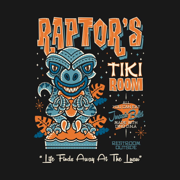 Blue Raptors Tiki Room Creepy Cute Jurassic Vacation Design by Nemons