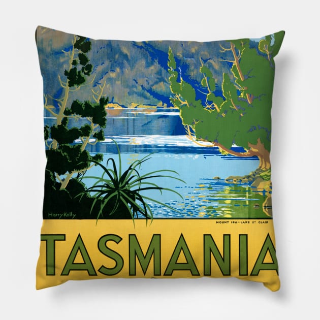 Vintage Travel Poster Australia Tasmania Pillow by vintagetreasure