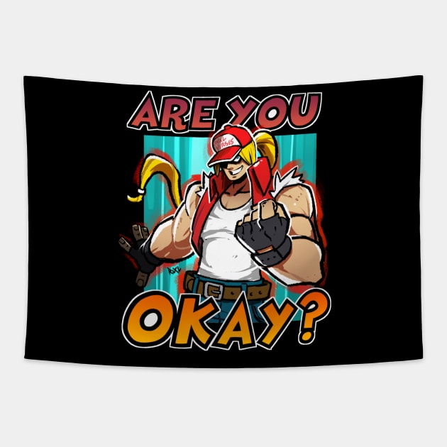 Terry Bogard T-shirt (Are you ok?) Tapestry by Black Star Art Guild