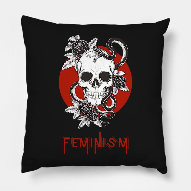 Skull & Snake Feminism Pillow by AbrasiveApparel