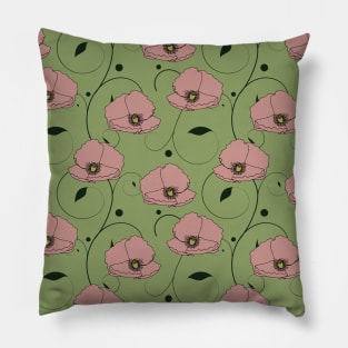 Pink poppy repeat pattern Pillow