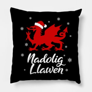 Nadolig Llawen Wales Welsh Cymru Merry Christmas Dragon Pillow